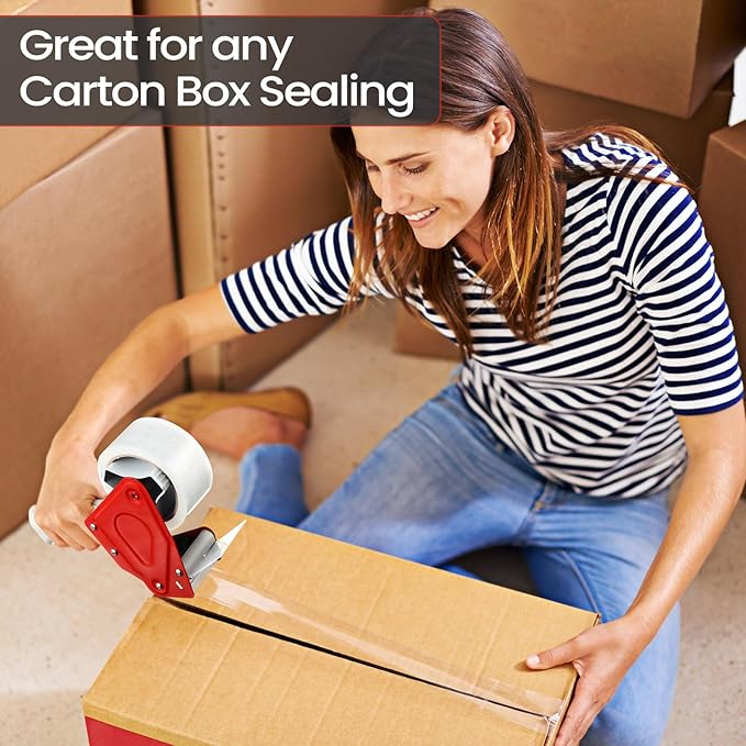 2 Pack Packing Tape Dispenser Gun with 12 Roll Packing Tape 2 Inch Gun 2.7 Mil Heavy Duty Packaging for Shipping, Moving, Carton and Box Sealing(Red)-DeskLoop Office