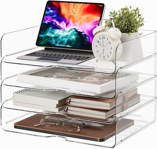 Large Capacity Desk Organizer, 4 Tier Paper Organizer, File Organizer for Desk, Stackable Paper Tray for Office, Home and School-DeskLoop Office