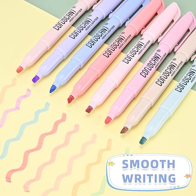 coruscant Pastel Highlighters Set, Assorted Colors Chisel Tip Cute Bible Highlighters, No Bleed Dry Quickly, for Journal Bible Study, Perfect for thin paper, School Office Supplies, 8 Pack-DeskLoop Office