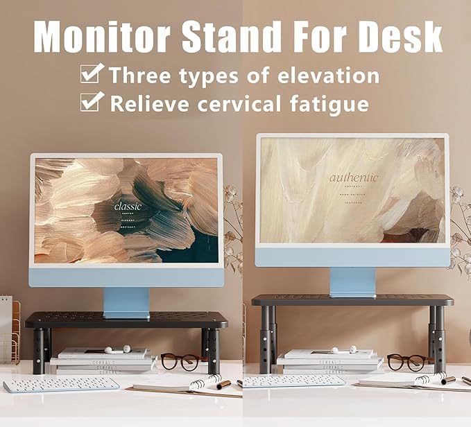 Computer Monitor Stand for Desk,Laptop Stand,Printer Stand,Adjustable and Stackable Height Increasing Storage Rack Suitable for Office, Home, and School Supplies,Black-DeskLoop Office