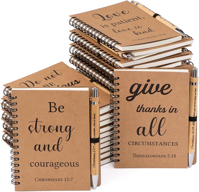 40 Pcs/20 Set Christian Gifts Spiral Notebooks Bulk Journals with Christian Pens Prayer Journal Christian Journal for Women and Men, Perfect Home Gifts-DeskLoop Office