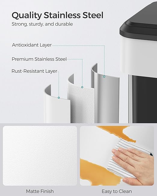 SONGMICS Kitchen Trash Can, 10.5-Gallon (40L) Garbage Can with Lid and Wide Foot Pedal, Soft Close and Stays Open, White ULTB541W40-DeskLoop Office