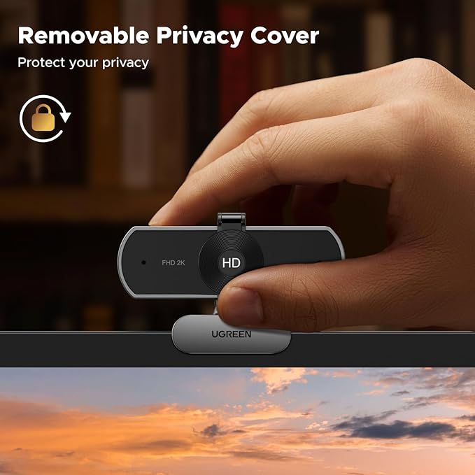 UGREEN 2K Webcam for PC Ultra HD 1080P Computer Webcam with Microphone, PC Camera with Privacy Cover, USB Web Camera for Streaming, Conference, Video Calling, Zoom, Skype, Teams, FaceTime, Silver Grey