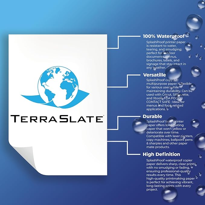 TerraSlate Waterproof, Durable, Rip-Proof Paper, 1,000 Sheets, 5 Mil (24lb Bond), 8.5” x 11”, Laser Printer and Copy Machine Compatible-DeskLoop Office