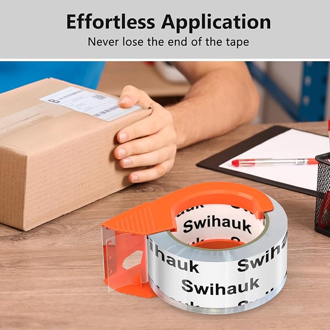 Swihauk Total 400 yd, 6 Pack 1.88 in x 66.6 yd - Heavy Duty Packing Tape with Dispenser Combo, Clear Shipping Tape, Packaging Tape, Package Tape for Shipping Moving Storage and Mailing, w30200-DeskLoop Office