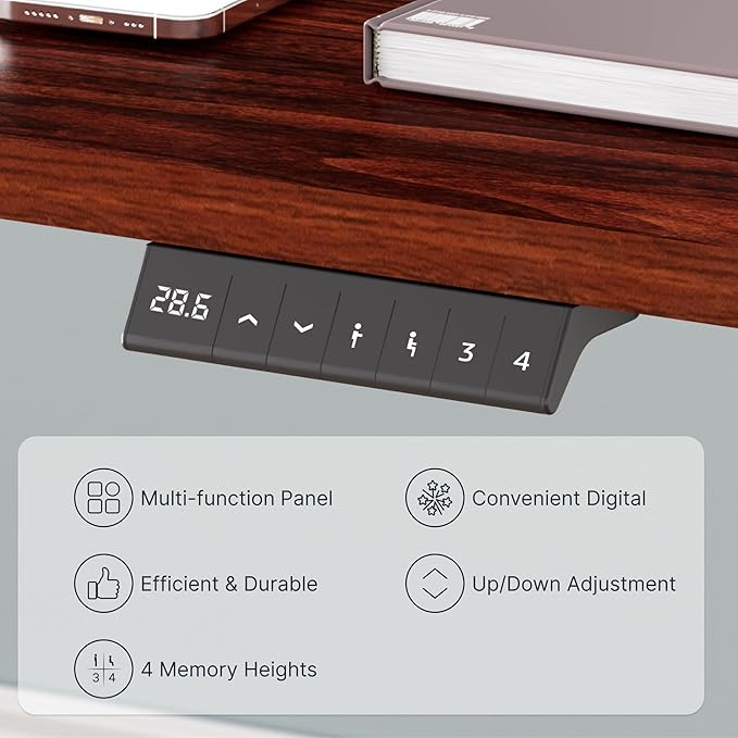 FLEXISPOT EN2 Whole-Piece Standing Desk with Clamp Power Strip, 48 x 30 Electric Stand Up Height Adjustable Desk with Cable Management (White Frame + 48" Mahogany Top, 2 Packages)-DeskLoop Office