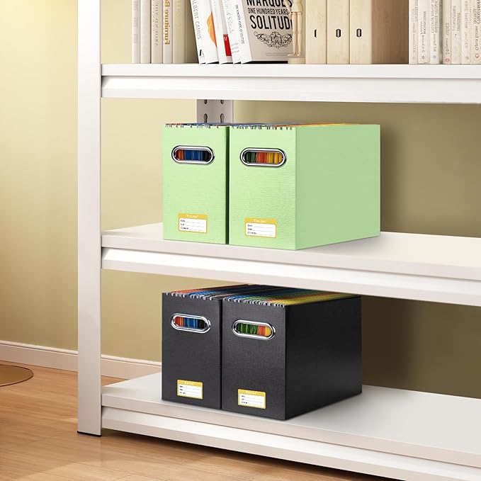 BALEINE File Organizer Box, Cardboard File Folder Organizer with Handle for Letter Size, Portable Collapsible Hanging Filing Box for Home Office Document Storage (4 Pack, Green)-DeskLoop Office