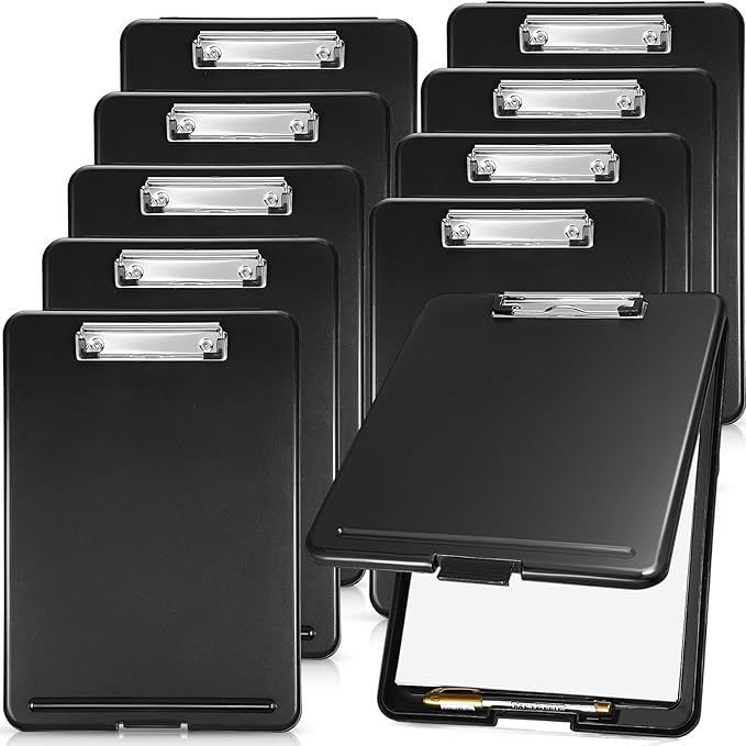 10 Pcs Clipboard with Storage Plastic Nursing Clipboard 9.5 x 13.5 Inch with Low Profile Clip Foldable Clip Board with Storage for Home Office Back to School Supplies-DeskLoop Office