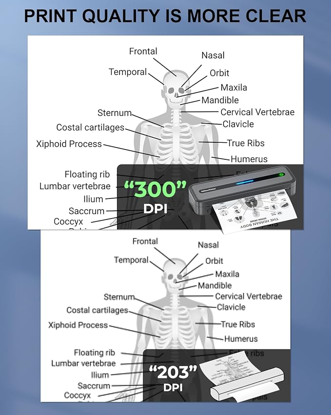 COLORWING Portable Printers Wireless for Travel, 300DPI Mini Compact Inkless Printer, Thermal Bluetooth Printer Compatible with Android and iOS Smartphone & Tablet & Laptop - Gray-DeskLoop Office