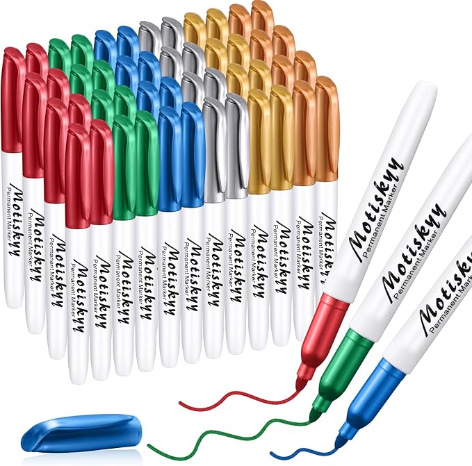 48 Pcs Metallic Permanent Markers Bulk Metallic Marker Pens Medium Tip Quick Dry Paint Pen for Classroom DIY Crafts Artist Illustration Gift Card Making(Colorful)-DeskLoop Office