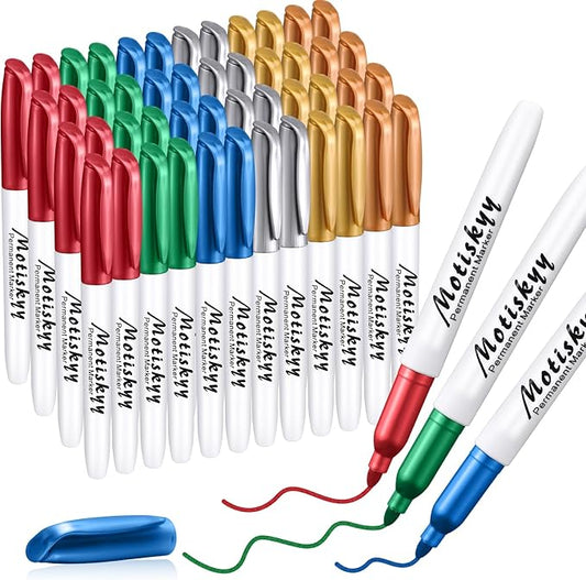 48 Pcs Metallic Permanent Markers Bulk Metallic Marker Pens Medium Tip Quick Dry Paint Pen for Classroom DIY Crafts Artist Illustration Gift Card Making(Colorful)-DeskLoop Office