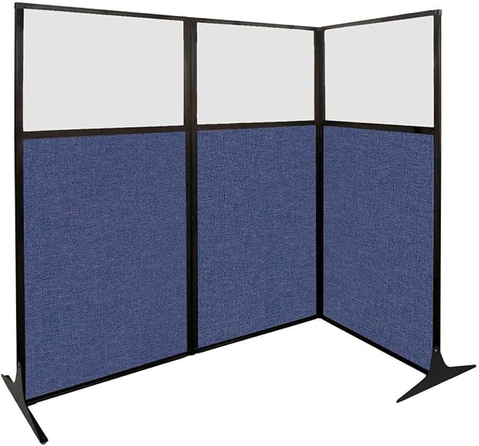 Versare Office Workstation Screen | Portable Wall Divider | Modern Cubicle | Freestanding Privacy Screen | Flexible Work Space | 3 Panels | 99" Wide x 70" Tall Beige SoundSorb Panels with Window-DeskLoop Office