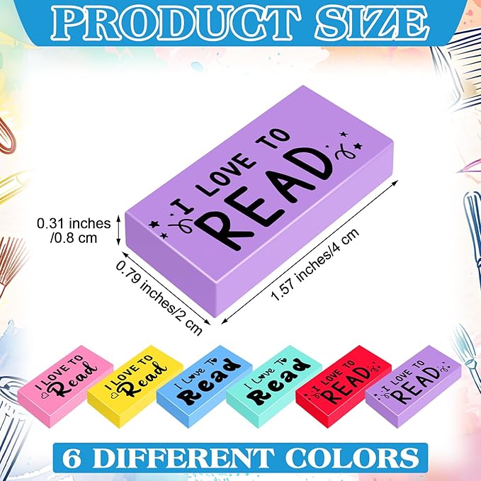 200 Pcs Inspirational Erasers for Kids Back to School Gifts I Love to Read Small Colorful Pencil Erasers for Students Classroom Cute Motivational Gift for Drawing School Office Supplies-DeskLoop Office