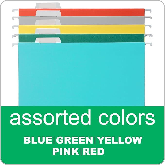 Cyan Blue Hanging File Folders,25 Packs Letter Size File Folder,Designed for Bulky Files,Filing Cabinet,1/5 Adjustable Tabs for Office,School,Home-DeskLoop Office