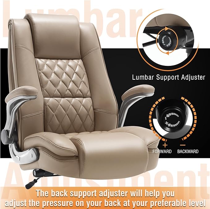 EZAKI High Back Office Chair-Flip-up Arms Executive Computer Desk Chair, Built-in Lumbar Support Thick Padded Adjustable Rock Tension Ergonomic Design for Back Pain-DeskLoop Office