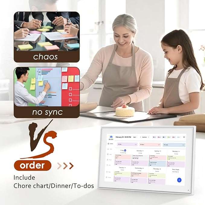 Digital Calendar 15.6 Inch, Electronic Calendar Chore Family Schedules, Smart Weekly and Monthly Planner, 1920 * 1080P IPS Touchscreen Interactive Display - Wall Mount White-DeskLoop Office