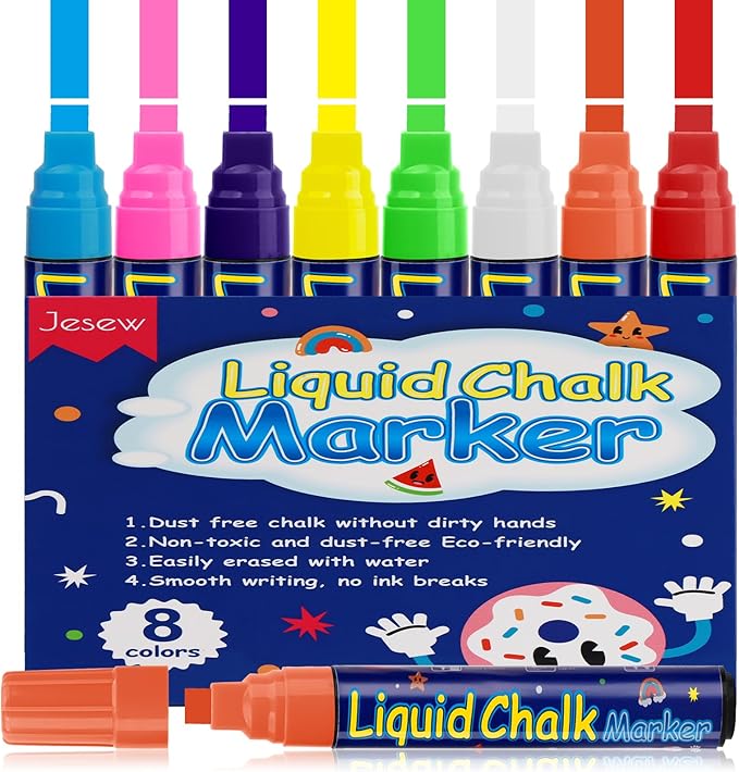8 Pcs Liquid Chalk Markers - 7mm Assorted Colors, Washable Markers for Cars, Glass, Chalkboards, Posters, Business-DeskLoop Office