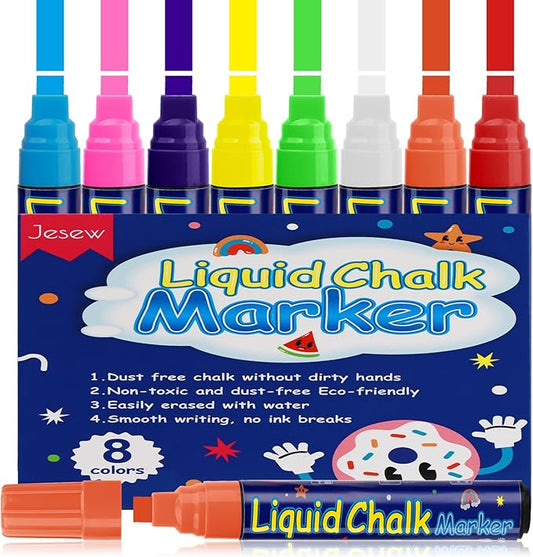 8 Pcs Liquid Chalk Markers - 7mm Assorted Colors, Washable Markers for Cars, Glass, Chalkboards, Posters, Business-DeskLoop Office