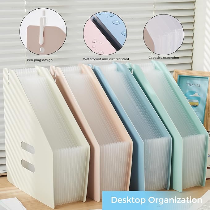2-Piece Vertical Accordion Folder Manager, 13 Grid Expansion Pages, Vertically Opened Storage Bag for organizing Materials, School, Home, and Office letterhead, Pink-DeskLoop Office
