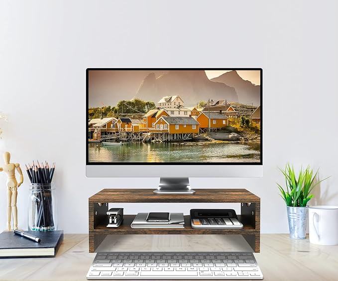 Zimilar Monitor Stand Riser, 2 Tiers Laptop Computer Monitor Riser for PC Screen, iMac, Desktop Wooden Screen Monitor Stand Riser with Storage for Home Office-DeskLoop Office