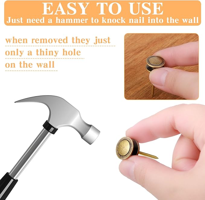 Ferraycle 40 Piece Double Headed Picture Hangers Nails 4 Size Long Thumb Tacks for Wall Hanging Decorative Nails Push Pins Picture Hooks for Drywall Photo Decor, 10/20/ 30/ 50lb(Bronze)-DeskLoop Office