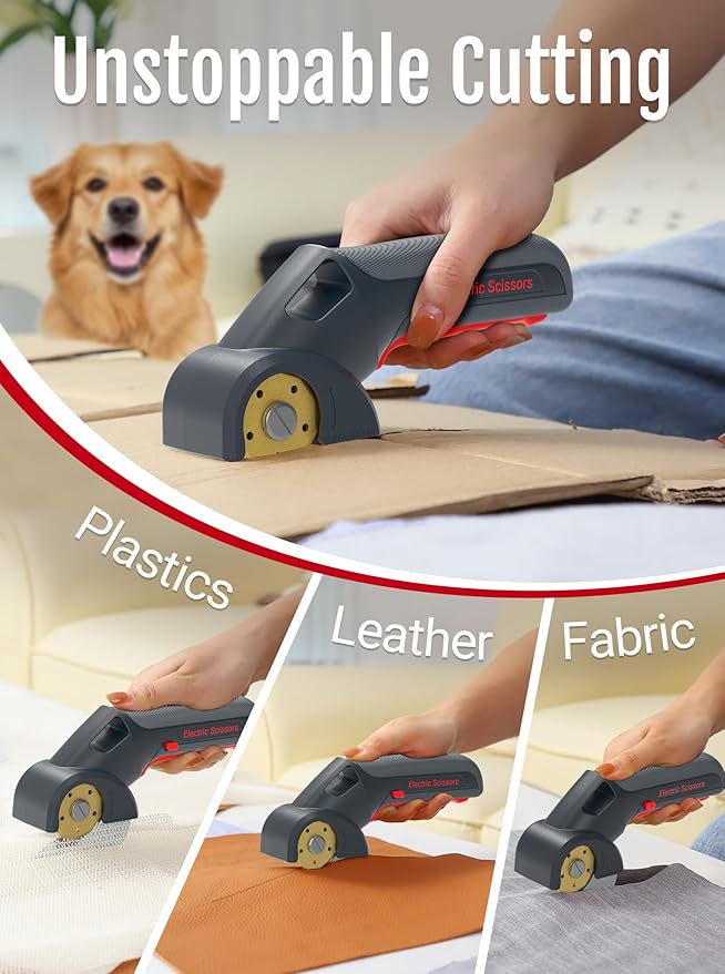 2025 NEW 4V Cordless Electric Scissors, Cardboard Cutter with 2 Titanium Blade, Safety Lock & Extra Blade, Rotary Cutter for Cardboard,Fabric,Plastic, Gifts for Men&Women - Grey-DeskLoop Office