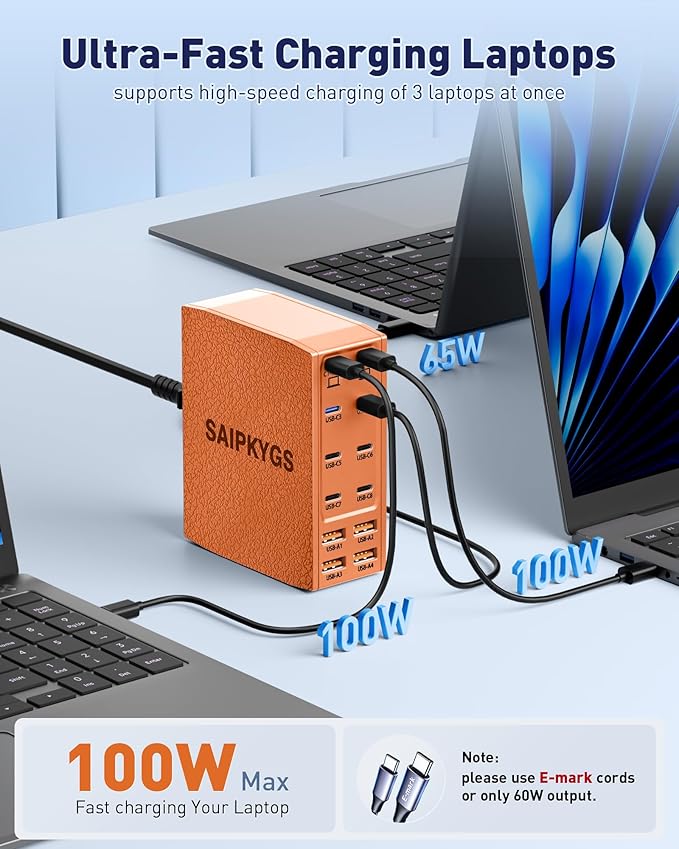Charging Station (600W),12-Port USB C Charger Block with Dual 100W PD USB-C Fast Charging Station Hub for MacBook Pro/Air/All iPad iPhone 17/16 15/14/13/Pro Max/Samsung Galaxy Note(Orange)-DeskLoop Office