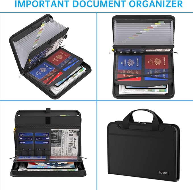 ENGPOW Accordion File Organizer,Fireproof Expanding File Folder with Multi Pockets,13 Pockets Document Organizer with Handle & Labels,Portable Home Travel Safe Storage for Letter A4 Files and More-DeskLoop Office