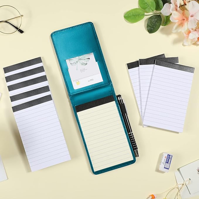 Outus 10 Pcs Pocket Notebook with Pen Set Included Mini Pocket Notepad Holder with 50 Lined Sheets, Metal Pen, 8 Pcs 3 x 5 Inch Memo Book Refills, 30 Lined Paper Per Note Pad (Sky Blue)-DeskLoop Office