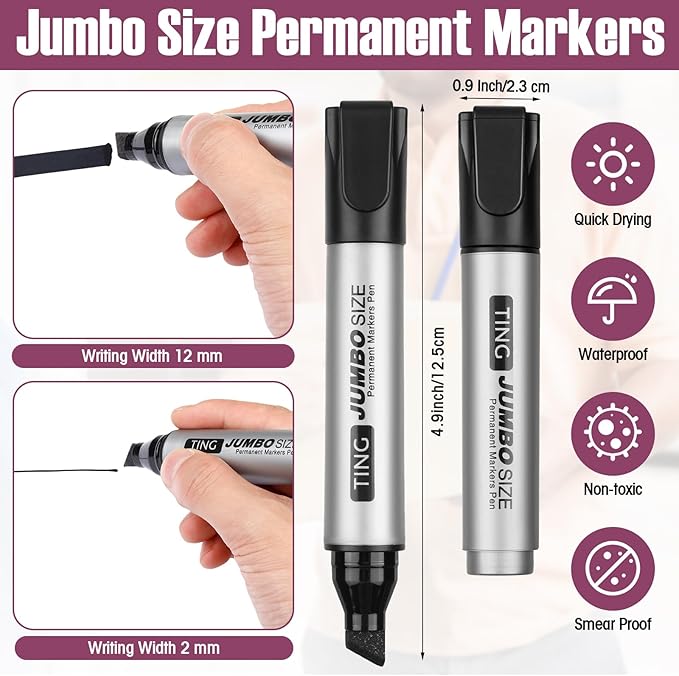 Fuutreo 10 Pack Jumbo Permanent Markers Bulk Large Chisel Tip Permanent Markers Quick Drying Waterproof Big Huge Poster Pens for Office, Logistics Company and More(Multicolor)-DeskLoop Office