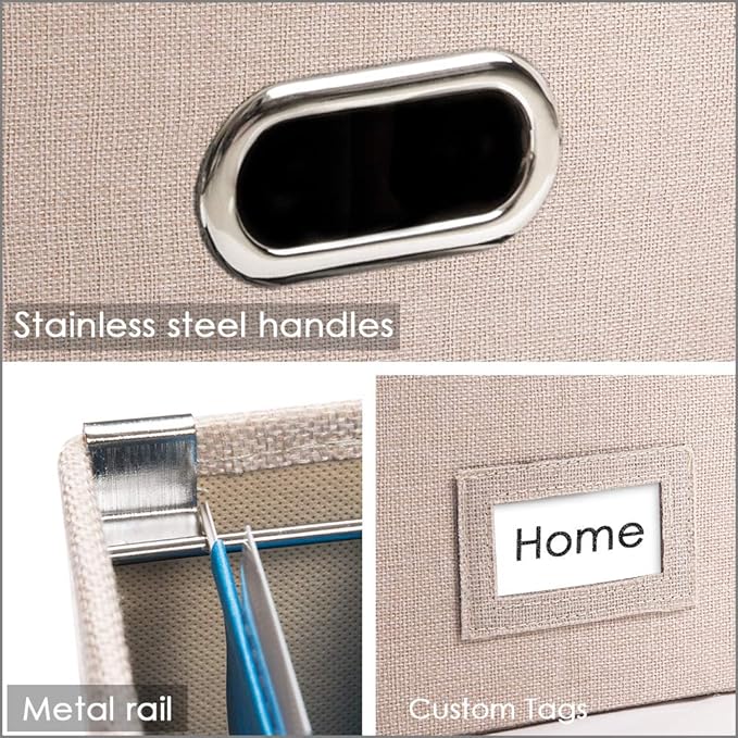 PRANDOM File Organizer Box - Set of 4 Collapsible Decorative Linen Filing Storage Hanging File Folders with Lids Office Cabinet Letter/Legal Size Light Grey (17x14x11.2 inch)-DeskLoop Office