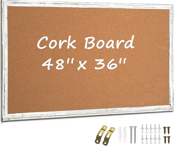 Large Cork Board, 48" x 36", Big Bulletin Board White Framed Corkboard for Wall, Decorative Pin Board Vision Board Memo Board for Office Home School-DeskLoop Office