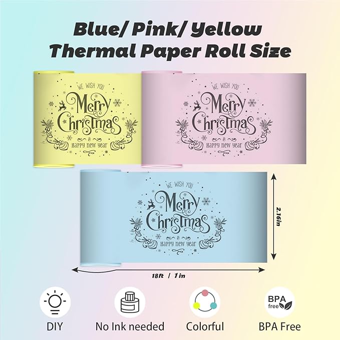 9 Rolls Thermal Printer Paper - Colorful, Non-sticker, 3 Color for Most Mini Thermal Printers-DeskLoop Office