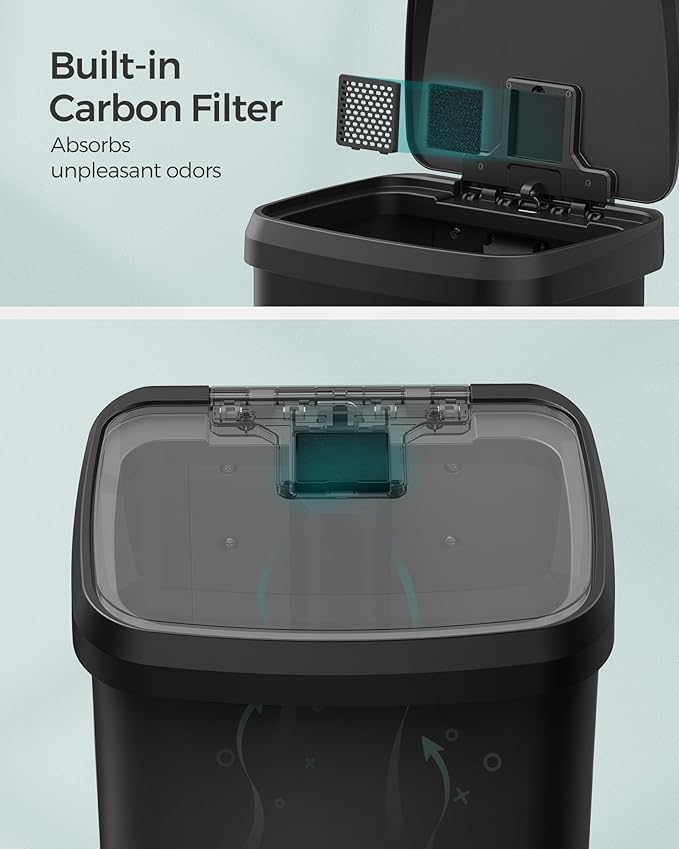 SONGMICS Kitchen Trash Can, 13 Gallon (50 L) Stainless Steel Garbage Can, with Stay-Open Lid and Step-on Pedal, Soft Closure, Tall, Large and Space-Saving, Black ULTB530B50-DeskLoop Office