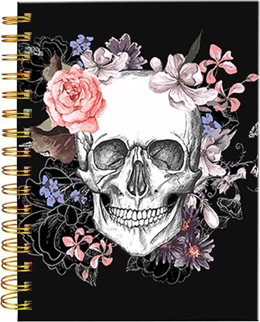 iampanda Spiral Journal Notebook,Strong Twin-Wire Binding with Premium Paper for Girl Women,Pink Floral 60 Sheets A5 College Ruled Notebook/Journal,Perfect for School Office Home Gifts,Cool Skull-DeskLoop Office