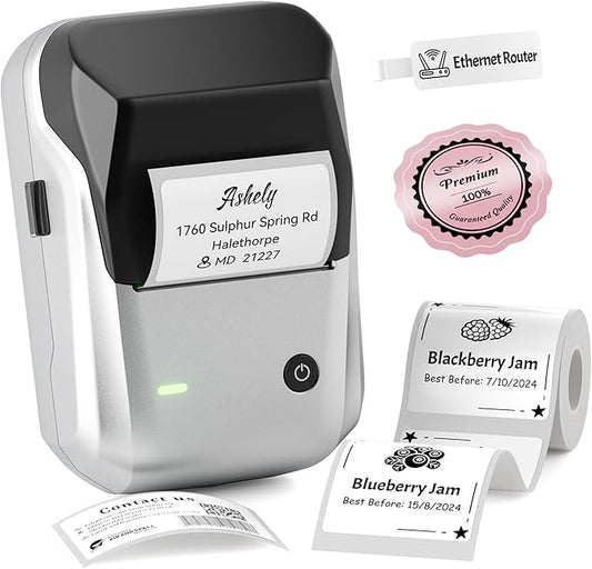 NIIMBOT B1 Label Maker, Portable Bluetooth Thermal Label Printer with Large Waterproof Tape and Multiple Templates for Kitchen, Home, School, Small Business,2 Inch (Silver, 1 Printer+1 Roll Label)-DeskLoop Office