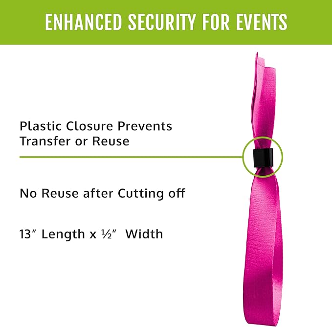 100 WristCo Cloth Event Wristbands - Pink Fabric Bracelets Wrist Bands for Concerts Festival Admission Party 13 ½” x ½”