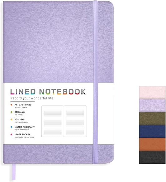 Lined Journal Notebook for Women Men, 200 Pages A5 Hardcover Leather Journals for Writing,Travel,School,Office,Work,Business,College Ruled Notebooks for Note Taking, Diary Notepad 5.7"×8.3"(Purple)-DeskLoop Office