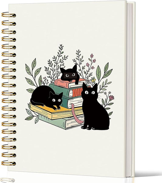 Lacama Black Cat Notebook Journal, Cute Cat Notebook Gifts for Women, Trendy Black Cat Spiral Notebooks, Gifts for Cat Lovers, Cat Stationary, Cat Notepad, School Supplies, Office Supplies 5.5x8.3-DeskLoop Office