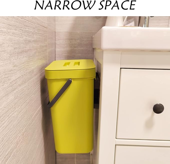 stonespace Small Trash Can with Lid,Mountable Indoor Compost Bucket, Hanging Trash Can with Lid for Cupboard/Bathroom/Bedroom/Office/Camping, 3.2 Gallon/12L Green-DeskLoop Office