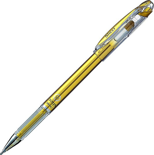 Pentel Arts Slicci Metallic 0.8 mm Needle Tip Gel Pen, Gold Ink, Box of 12 (BG208-x)-DeskLoop Office