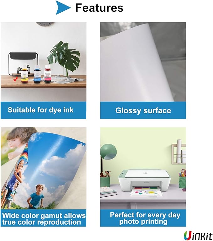 Uinkit 100 Sheets Thick Inkjet Glossy Photo Paper Picture 8.5x11 62lb 230g 11.1mil Cardstock Postcard Brochure For Dye Ink Inkjet Printer-DeskLoop Office