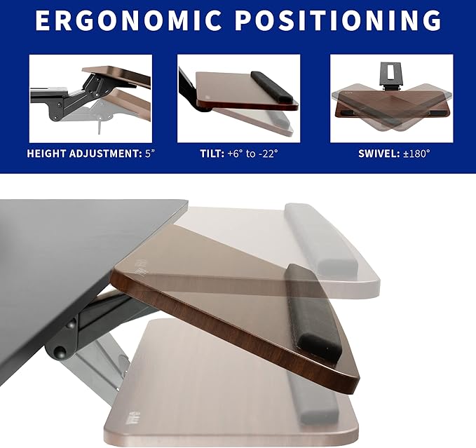 VIVO Adjustable Computer Keyboard and Mouse Platform Tray, Ergonomic Under Table Desk Mount Drawer Underdesk Shelf, Dark Wood Top, Black Frame, MOUNT-KB03D-DeskLoop Office