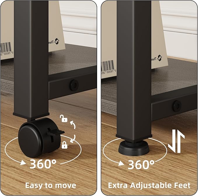 22"x15" Large Printer Stand with Drawer and-side Bag, Adjustable 3-Tier Printer Cart for Home Office, Rolling Printer Stand Fit Heat Press/Laser/3D Printer (Grey)-DeskLoop Office