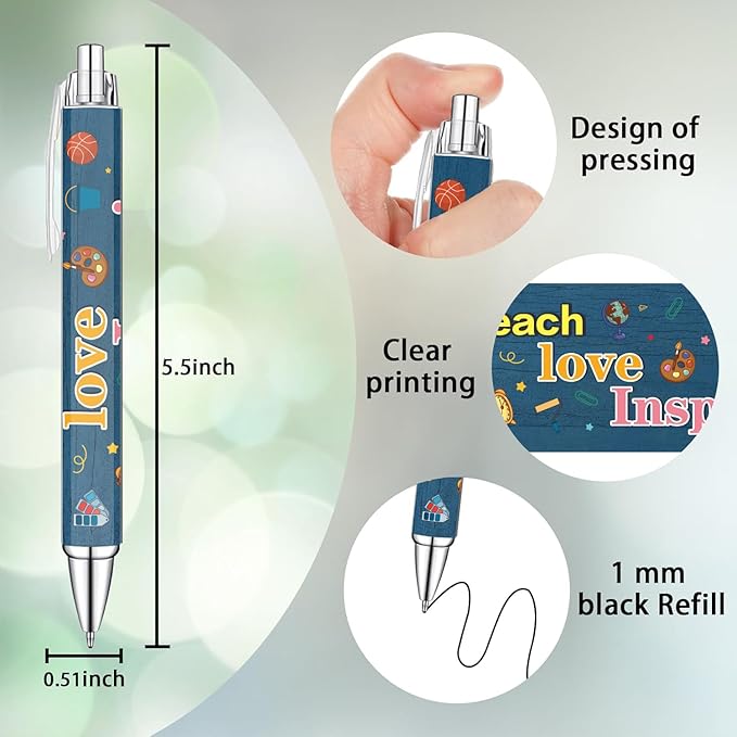 Idealmuzik 8 Teacher Pens,Gift for Teacher,Fun Cute Funny Best Pens Set,Teach Love Inspire Writing School Sayings Preschool Appreciation Gifts in Bulk-DeskLoop Office