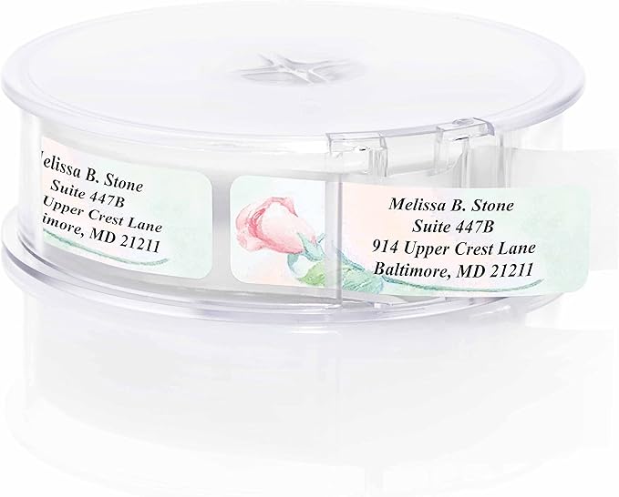 Soft Rose Watercolor Designer Rolled Address Labels with Elegant Plastic Dispenser-DeskLoop Office
