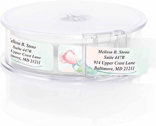 Soft Rose Watercolor Designer Rolled Address Labels with Elegant Plastic Dispenser-DeskLoop Office