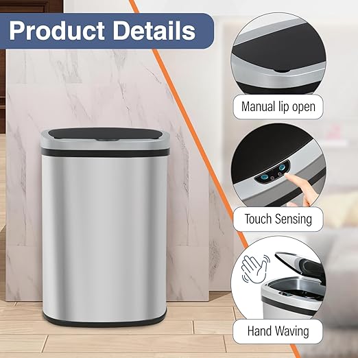 PayLessHere 13 Gallon Automatic Kitchen Trash Can, Touchless Stainless Steel Garbage Can with Lid for Kitchen & Office Waste Bin 50L-DeskLoop Office