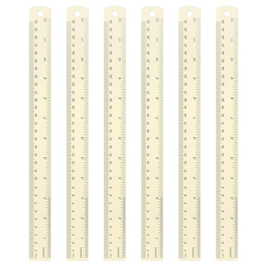 HARFINGTON 6pcs Metal Straight Ruler 30cm Metric SAE Aluminum Alloy Measuring Rulers Scale Tool with Hole for Measure Study Reading Classroom Office, White-DeskLoop Office