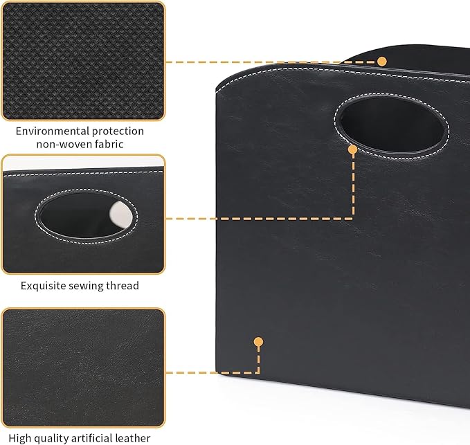 EZDeco Magazine Holder Foldable Magazine Rack Floor PU Leather File Holder Newspaper Book Storage Basket Document File Folder Organizer for Office Home (Black-2)-DeskLoop Office